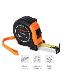 Flexómetro gripper contra impactos 5 m cinta 19 mm, truper 14578