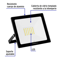 Reflector LED 30W luz blanca 3400 lumenes ultradelgados marca Volteck