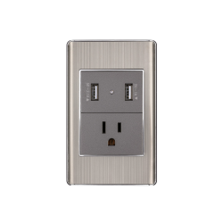 Contacto y cargador USB para pared color acero 2.1A