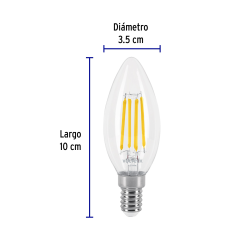 Lámpara led tipo vela 4 w con filamento base e14 luz cálida