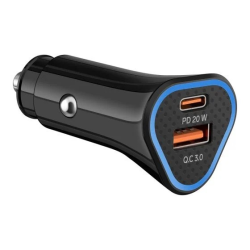 Cargador USB C 20 W / USB QC 18 W, para auto