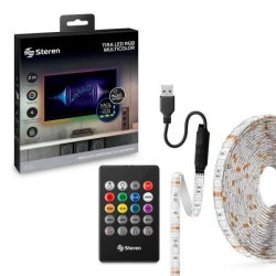 Tira LED multicolor RGB de 2 m con control remoto marca Steren