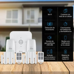 Sistema de seguridad Wi-Fi* con alarma, 6 sensores y 2 controles remoto